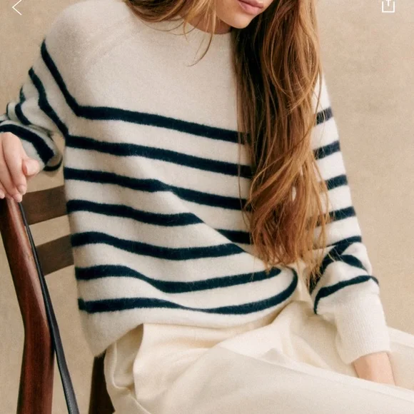 Sézane ecru and navy baby mohair Louise Jumper in XL - Picture 3 of 8